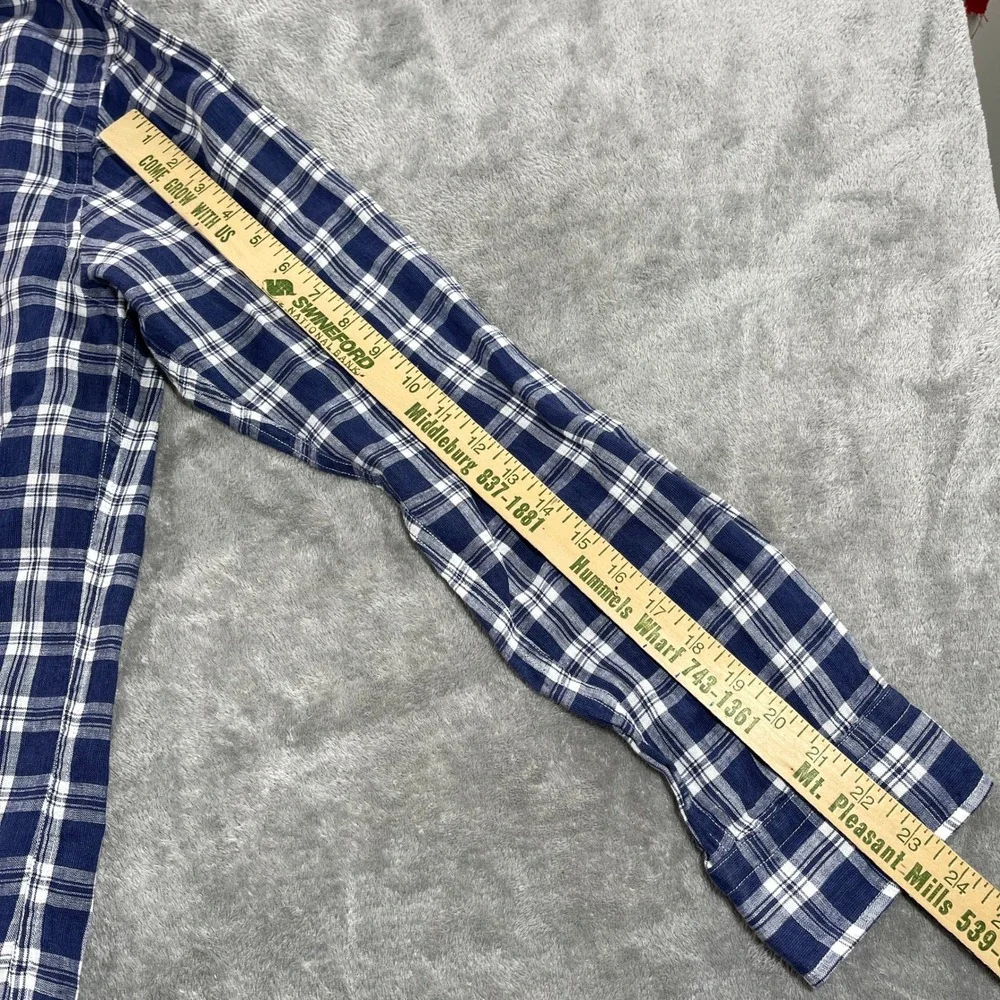Uniqlo Button Up Shirt Mens Large Blue Plaid 100% Linen Long Sleeve Pocket‎